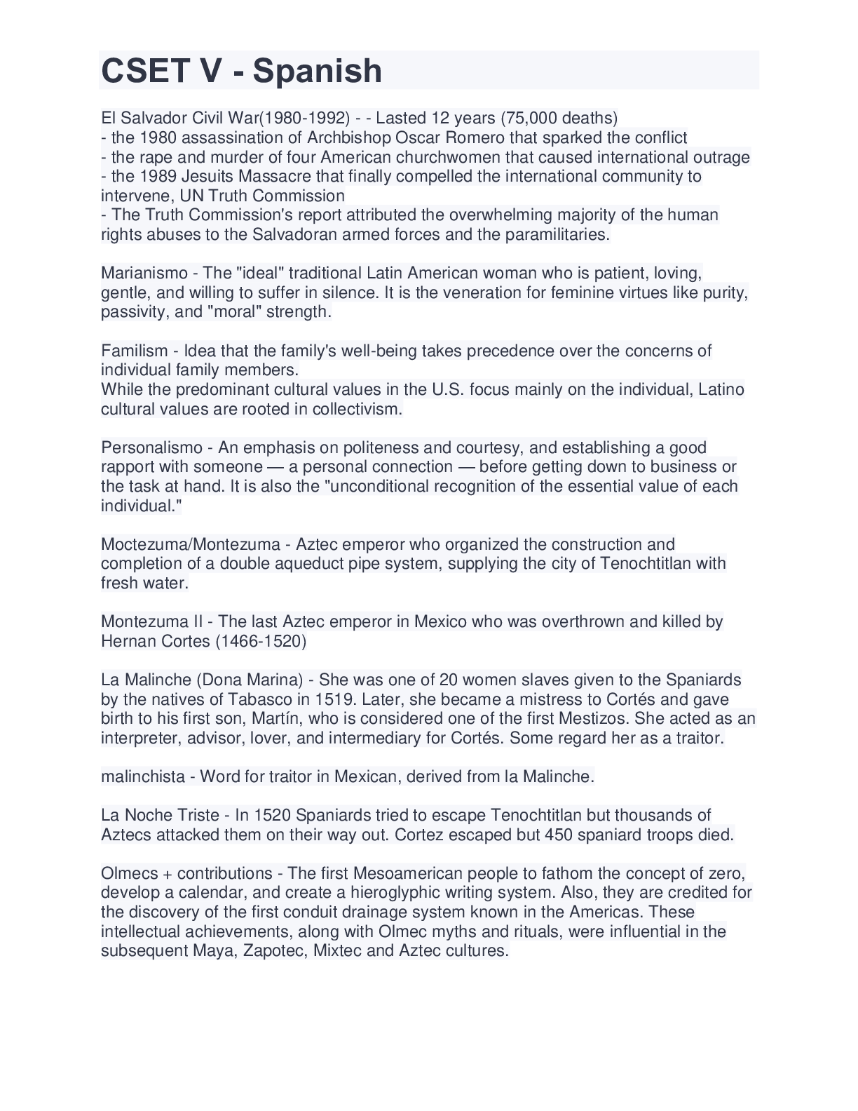 Preview image of CSET V - Spanish document